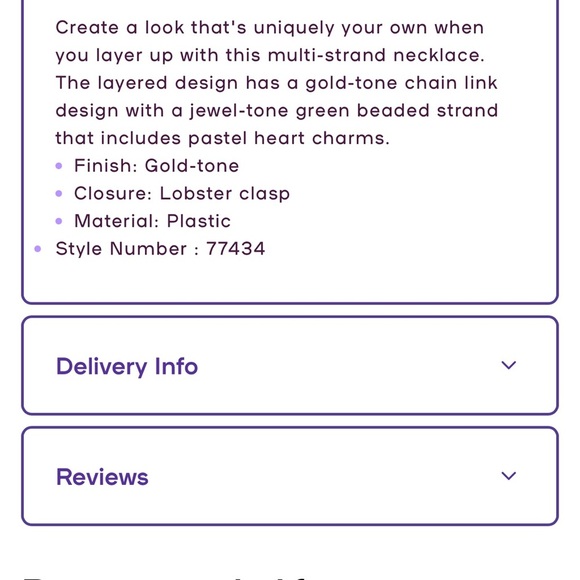 Claire's Green Pink Purple Heart Beads Faux Rhinestone Necklace, Gold-tone Chain - Picture 4 of 8